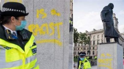 للمرة الثانية خلال 4 أشهر.. تشويه تمثال تشرشل في لندن | فيديو وصور