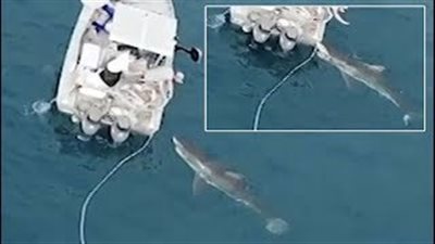 بالفيديو.. لحظة هجوم قرش أبيض ضخم على قارب صيد