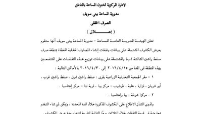 عرض كشوف نفقات إنشاء المصارف الحقلية ببني سويف