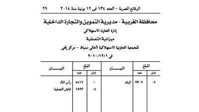 ميزانية تصفية الجمعية الاستهلاكية لأهالي سنباط