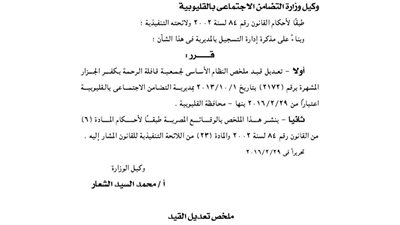 تعديل لائحة جمعية قافلة الرحمة بكفر الجزار