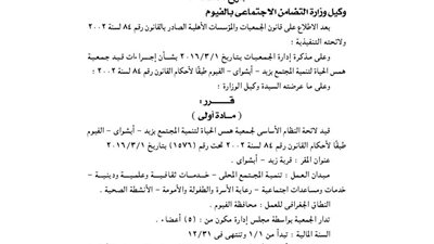 قيد لائحة جمعية همس الحياة لتنمية المجتمع بزيد