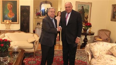 تفاصيل مؤتمر وزير الخارجية وسكرتير الأمم المتحدة.. «شكري» يبحث مع «جوتيريس» أزمات المنطقة.. يؤكد: قادرون على مواجهة التحديات.. ندعم التسوية السياسية في سوريا.. وحل الأزمة الليبية ب