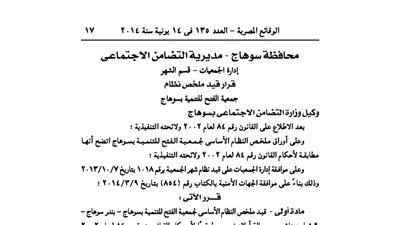 قيد ملخص تظلم جمعية الفتح للتنمية بسوهاج