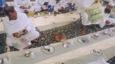 بالصور.. قطة تحجز مكانها للإفطار بالحرم المكي