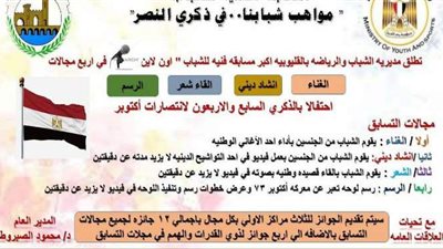 الشباب والرياضة بالقليوبية تطلق مسابقة أون لاين بمناسبة ذكرى 6 أكتوبر