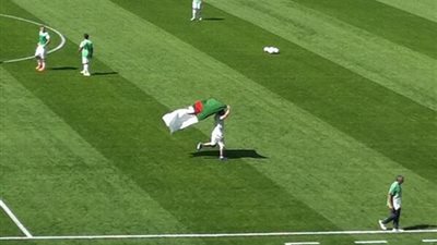 بالصورة.. مشجع جزائري يقتحم ملعب مباراة بلجيكا بالمونديال