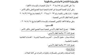 تعديل لائحة جمعية تنمية المجتمع المحلى بالكوم الأحمر