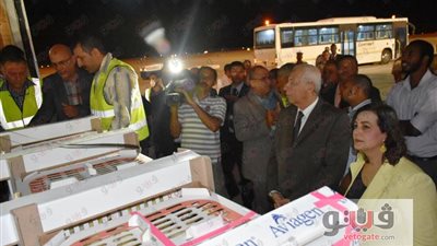 بالصور.. محافظ أسوان يستقبل 43 ألف كتكوت بالمطار الدولي