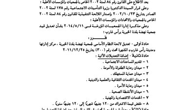 تعديلات بجمعية نهضة بلدنا الخيرية