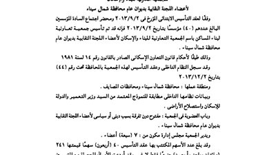 ملخص تأسيس الجمعية التعاونية للبناء والإسكان