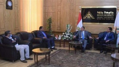 رئيس جامعة بنها يستقبل مساعد الملحق الثقافى الليبى