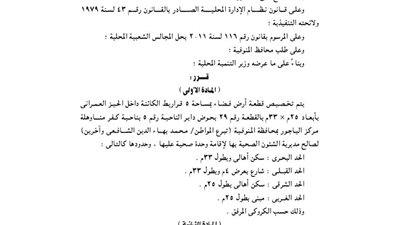 تخصيص 5 قراريط بكفر مناوهلة بالباجور لإقامة وحدة صحية