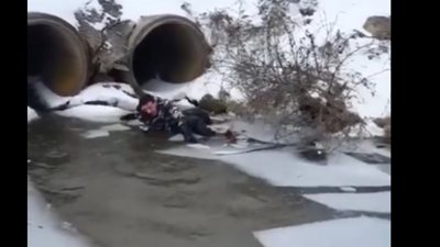 سقوط مروع لشاب تزلج على الجليد (فيديو)