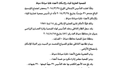 عقد تأسيس جمعية الإسكان لأعضاء نقابة صيادلة دمياط