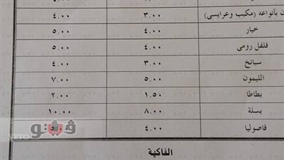 الأسعار الاسترشادية للخضر والفاكهة ببورسعيد