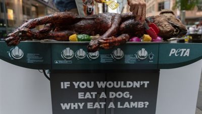 أسترالي يشوي كلبًا بالشارع لحث المواطنين على التوقف عن أكل اللحوم (صور)