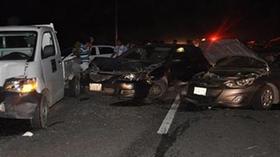 الاستماع لأقوال المصابين في تصادم 4 سيارات أعلى محور 26 يوليو