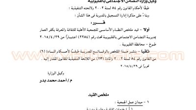 قيد ملخص جمعيتين بمحافظة القليوبية