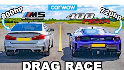 سباق تسارع مثير بين بي إم دبليو M5 كومبتيشن معدلة وفيراري 488 بيستا| فيديو