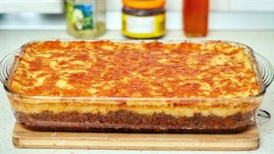 طريقة عمل بطاطس باللحمة المفرومة والبشاميل