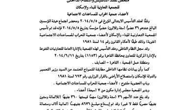 ملخص الجمعية التعاونية للإسكان لأعضاء جمعية المحراب للمساعدات الاجتماعية