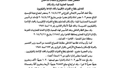 ملخص عقد جمعية الإسكان للعاملين بقطاع القنوات المتخصصة بالإذاعة والتليفزيون