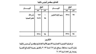 ميزانية التصفية للجمعية التعاونية للعاملين بمطحن أبيدوس بالبلينا