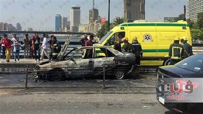 توقف الحركة المرورية أعلى كوبرى قصر النيل بسبب حريق سيارة