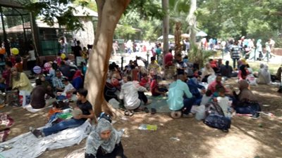 مواطنون يستظلون بأشجار حديقة الحيوان هربا من أشعة الشمس الحارقة (فيديو)