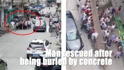 لحظة إنقاذ رجل بعد دفنه بالخرسانة (فيديو)