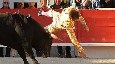 ثور يطيح بمصارع في الهواء (فيديو وصور)