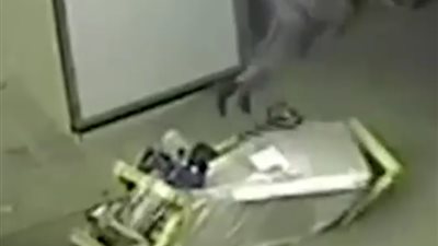 سقوط حمولة ينقلها عامل من مخزن بشكل مروع (فيديو)