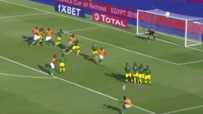 نيكولاس بيبي يهز عارضة حارس جنوب أفريقيا (فيديو)