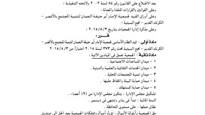 قيد النظام الأساسى لجمعية الإمام أبو حنيفة للتنمية بالأقصر