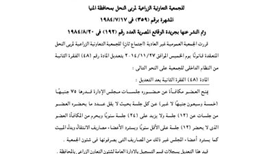 قرارات الجمعية العمومية لجمعية مربى النحل بمحافظة المنيا