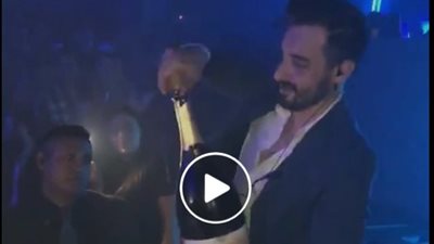 زجاجة خمور ضخمة تضع شابا في موقف محرج (فيديو)