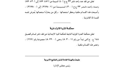 «حاسبات» الزقازيق ومحكمة المنيا الابتدائية تفقدان عددا من الدفاتر