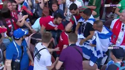 «علم إسرائيل» يتسبب في اشتباكات بمباراة البرتغال والمغرب (فيديو)