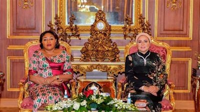 4 صور ترصد استقبال قرينة السيسي حرم رئيس الكونغو الديمقراطية