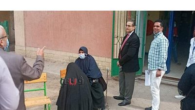 قاض ينزل لسيدة من ذوي الاحتياجات الخاصة لمساعدتها على التصويت في لجنة بالقليوبية