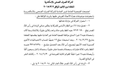 قرارات الجمعية العمومية لشركة الصرف الصحى بالإسكندرية