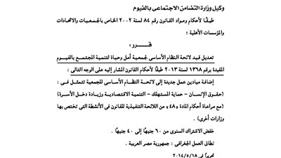 قيد جمعية أمل وحياة لتنمية المجتمع بالفيوم