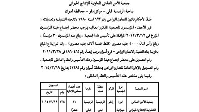 إشهار جمعية الأمن الغذائى للإنتاج الحيوانى بمحافظة أسوان