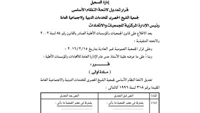 تعديل لائحة جمعية الشيخ الحصرى الدينية