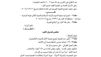 تعديل قيد جمعية الدعوة والإرشاد بقنا