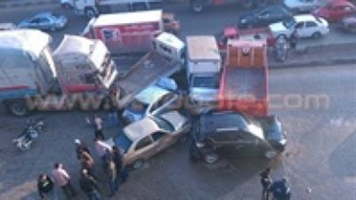 كثافات مرورية بسبب حادث تصادم أعلى الطريق الدائري بمسطرد