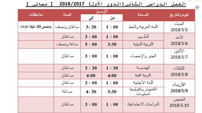 جداول امتحانات المرحلة الإعدادية في الجيزة