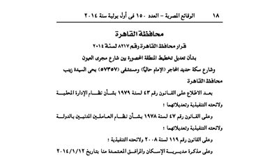 القاهرة: تعدل تخطيط المنطقة المحصورة بين شارع مجرى العيون والإمام