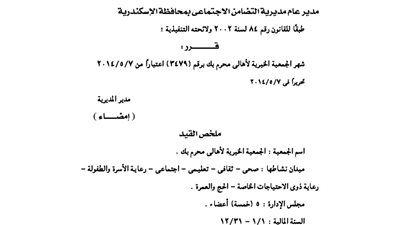 إشهار الجمعية الخيرية لأهالي محرم بك